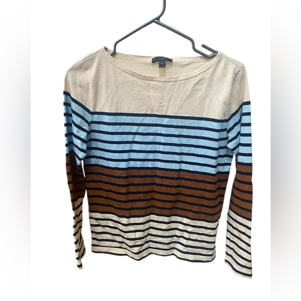J. Crew Striped Long-Sleeve Top in Beige, Light Blue & Brown